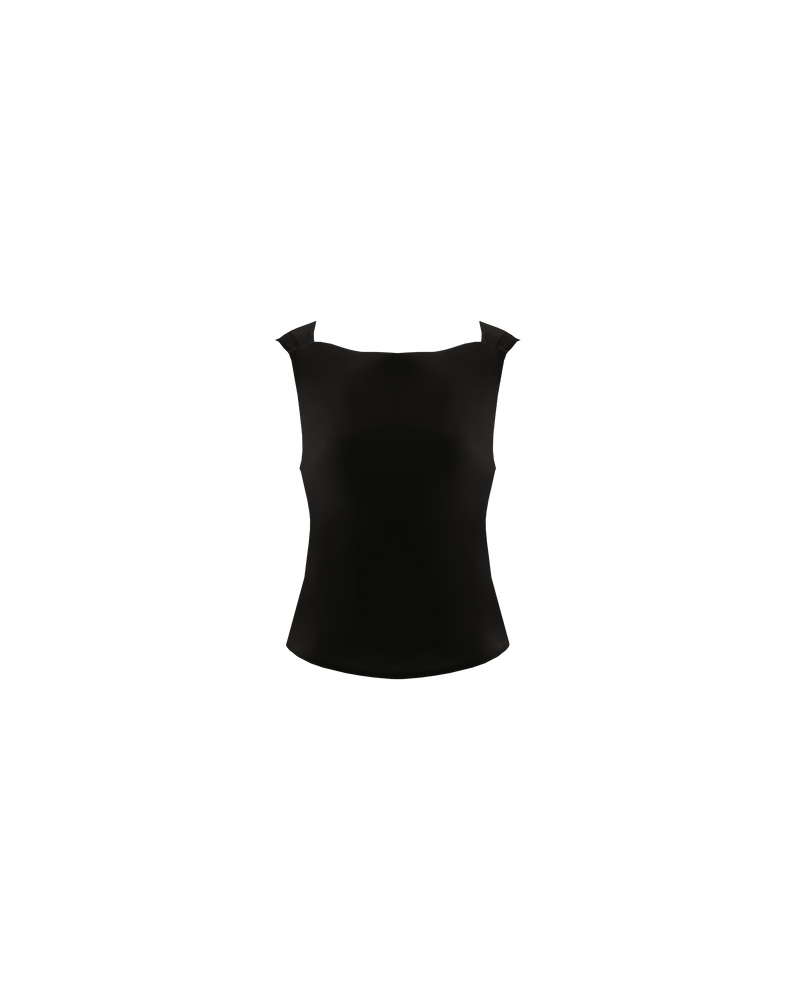 FIREBIRD COWL SLEEVELESS TOP BLACK | Sleeveless top crafted in our signature Firebird crepe fabric. Features a minimal silhouette with a cowl back detail and a tie to cinch in the waist.