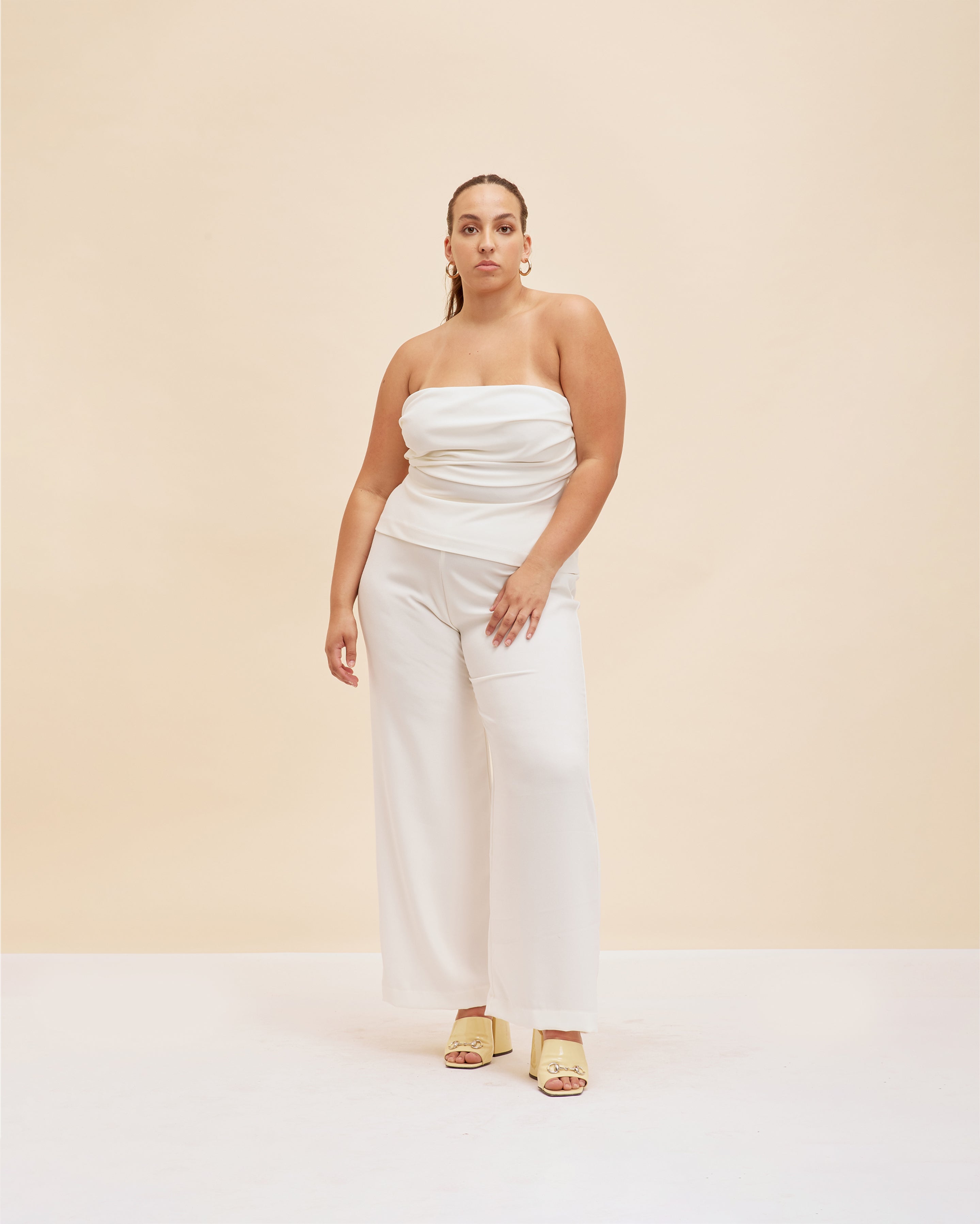 Urban Threads Petite wide leg tailored trousers coord in cream  ASOS