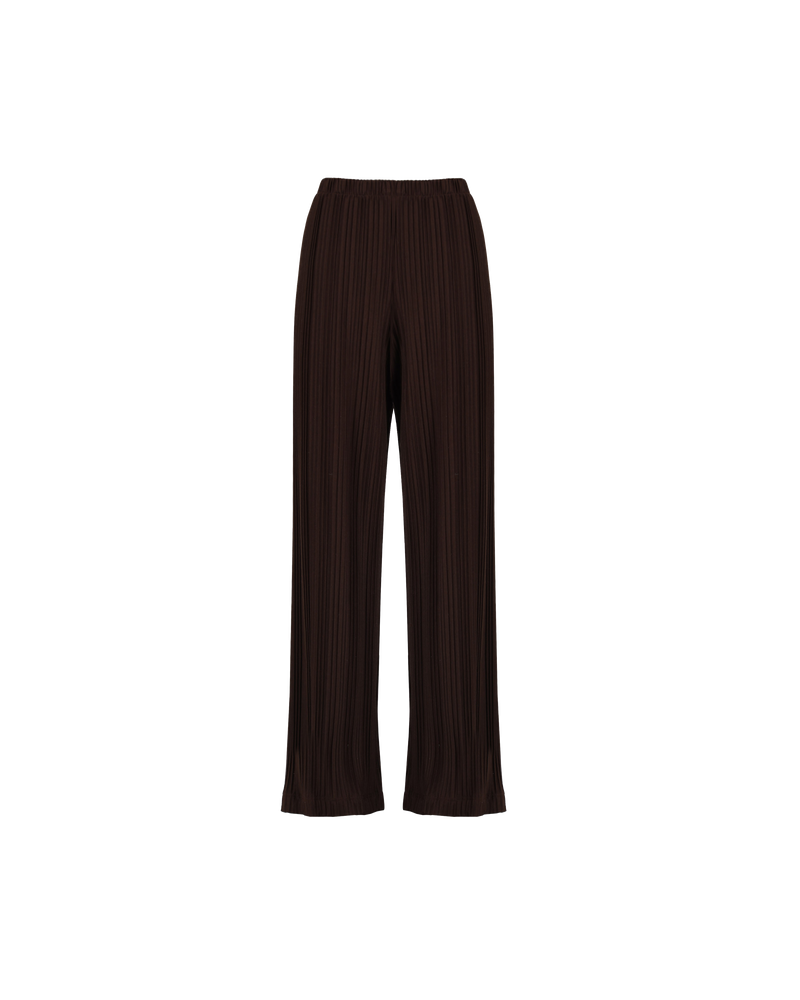 FIONA PLEAT PANT JAVA | Loose fitting straight leg pant with an elasticated waist. With a plisse effect throughout this piece, the pleats ripple beautifully as you move.