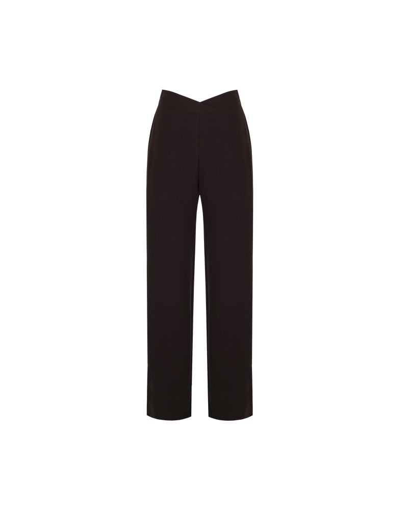 FRANKA PANT JAVA | High waisted wide leg pant with a crossover waistband in a new java colour. The waistband is thick and fits closely to the form, while our new suiting fabric creates structure in...
