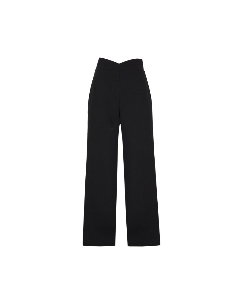 FRANKA PANT PETITE BLACK | Highwaisted wide leg pant with a crossover waistband in our petite length. The waistband is thick and fits closely to the form, while our new suiting fabric creates structure in...