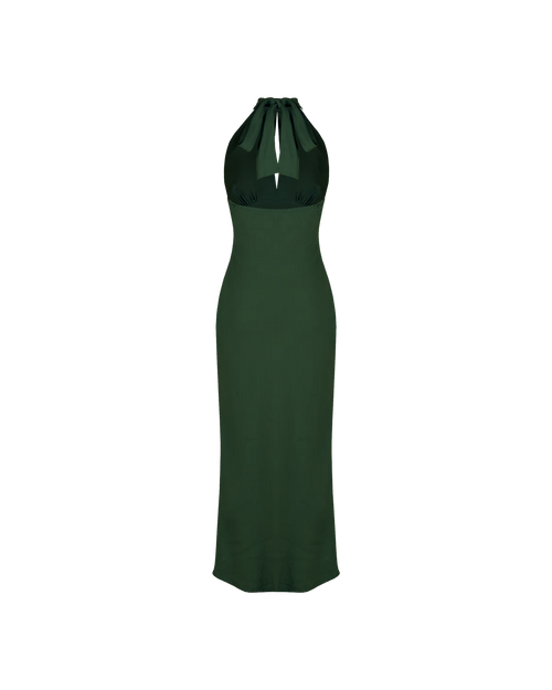 knee length dresses for ladies GIGI LINEN HALTER DRESS EMERALD