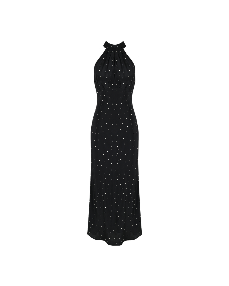 SYMPHONY SILK HALTER DRESS POLKA DOT | Bias cut silk halter slip with a keyhole detail at centre front. With a low open back that ties at the back neck, this dress is both elegant and fresh...