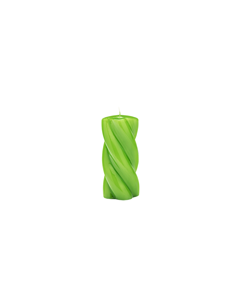 TWISTED CANDLE LONG GREEN | Pillar candle inspired by movement, twists and turns. The combination of bright colour and sculpture like design make this candle a great decor addition.