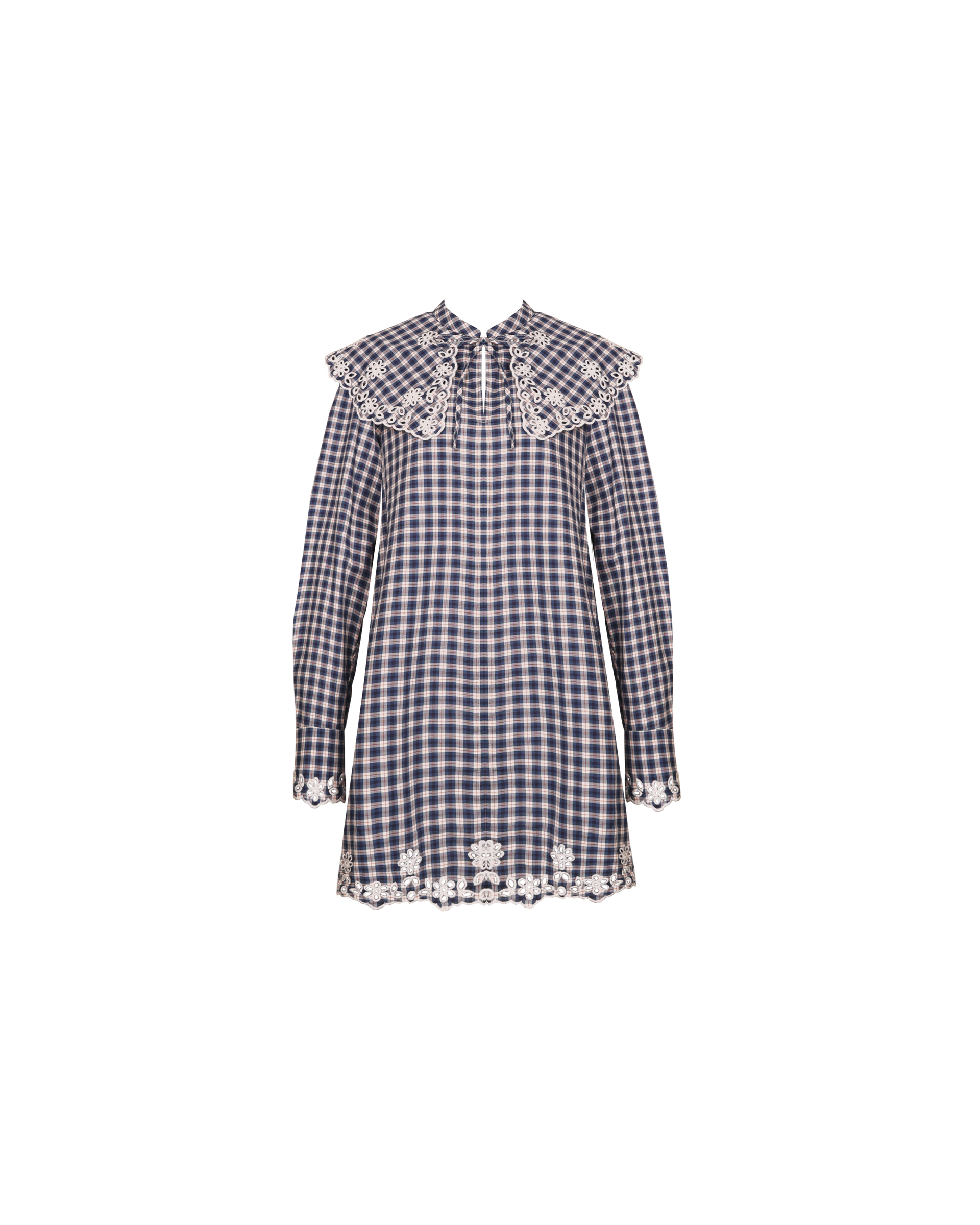 ganni charron mini dress GRETA BRODERIE MINI DRESS NAVY ORANGE TARTAN