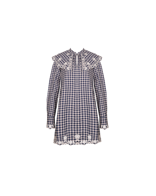 GRETA BRODERIE MINI DRESS NAVY ORANGE TARTAN | RUBY