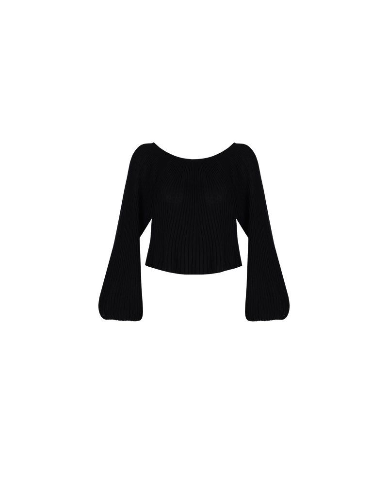 GRETA PLEAT TOP BLACK | The Greta Pleat Top is a fully-fashioned knit top with pleated detailing throughout. It features an open back with tie closure. The full-length sleeves have elasticated cuffs, creating an exaggerated...