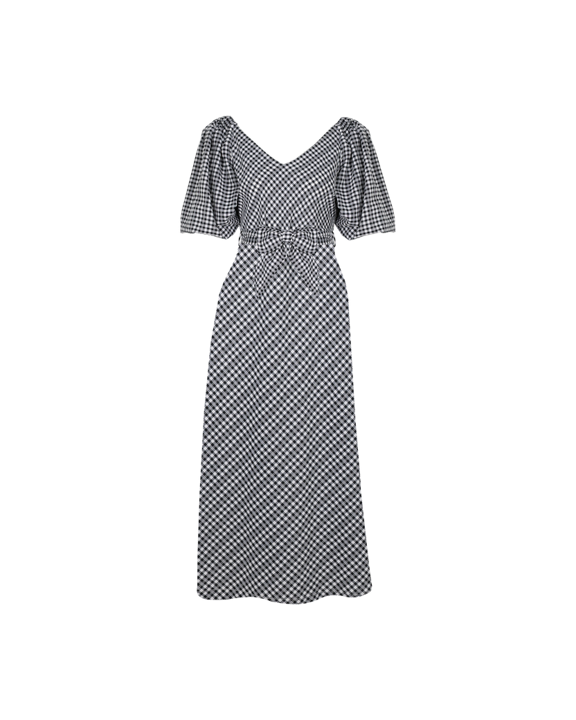 GEN GINGHAM MIDI DRESS BLACK LADDER GINGHAM RUBY