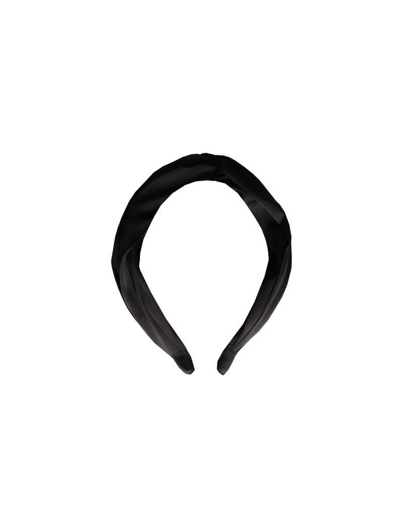 HONEY HEADBAND  BLACK | Black satin headband with a feature twist detail in the middle. The perfect accessory to add to any outfit.