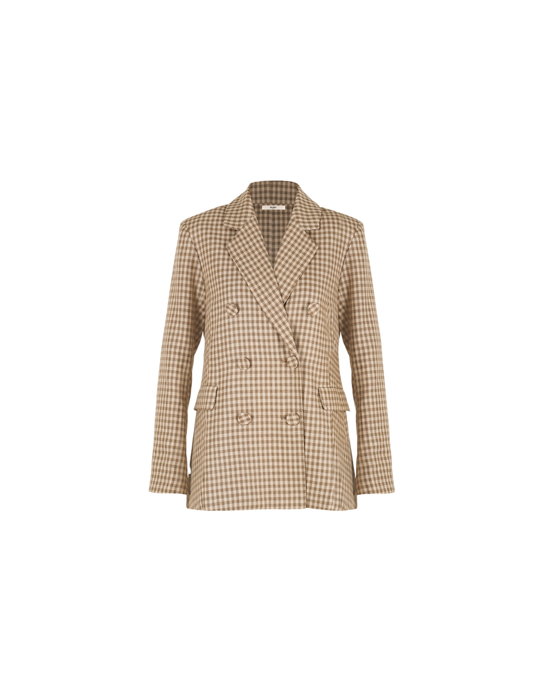 HUTTON BLAZER BROWN GINGHAM | Oversized blazer with front pockets, cut from a neutral gingham. Designed in a relaxed double-breasted shape with self covered buttons, meaning this piece can be styled open or done up...