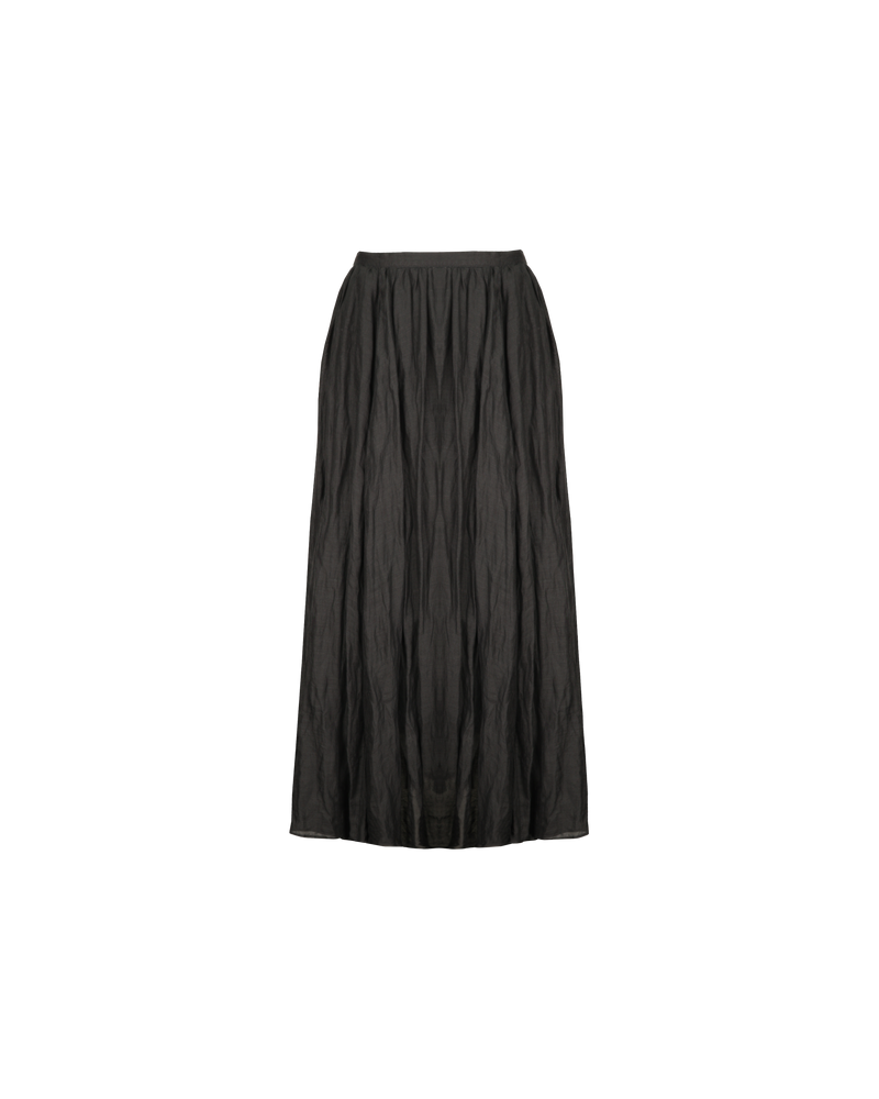 HYDRA SKIRT BLACK | Gathered maxi skirt designed in a textured raime voile. This skirt sits light and floaty, with a flat waistband. Truly the perfect summer staple. 