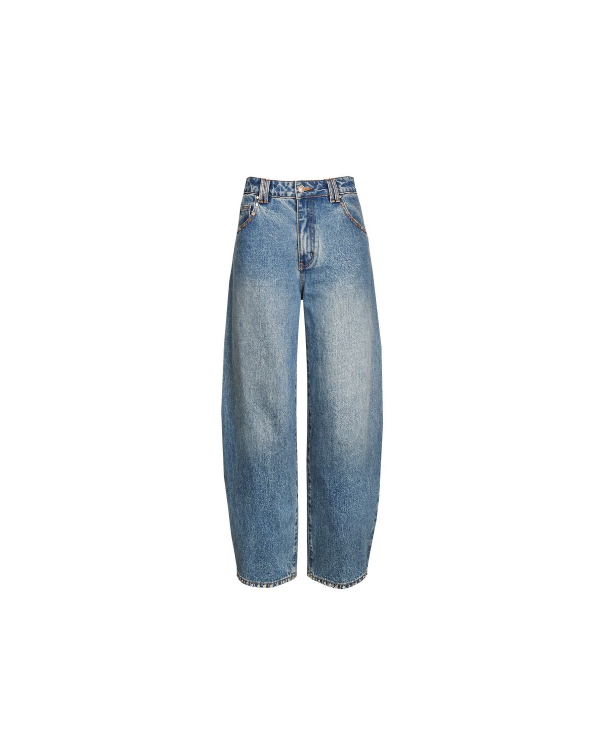 ICON STUDDED JEAN PETITE MIDTOWN BLUE | Our Rubette favourite Icon Studded Jean now in a petite length. Barrel-leg jean designed in our signature midtown blue wash denim with studded seams. Sits mid to high-waisted with classic 5 pocket and waistband detailing.