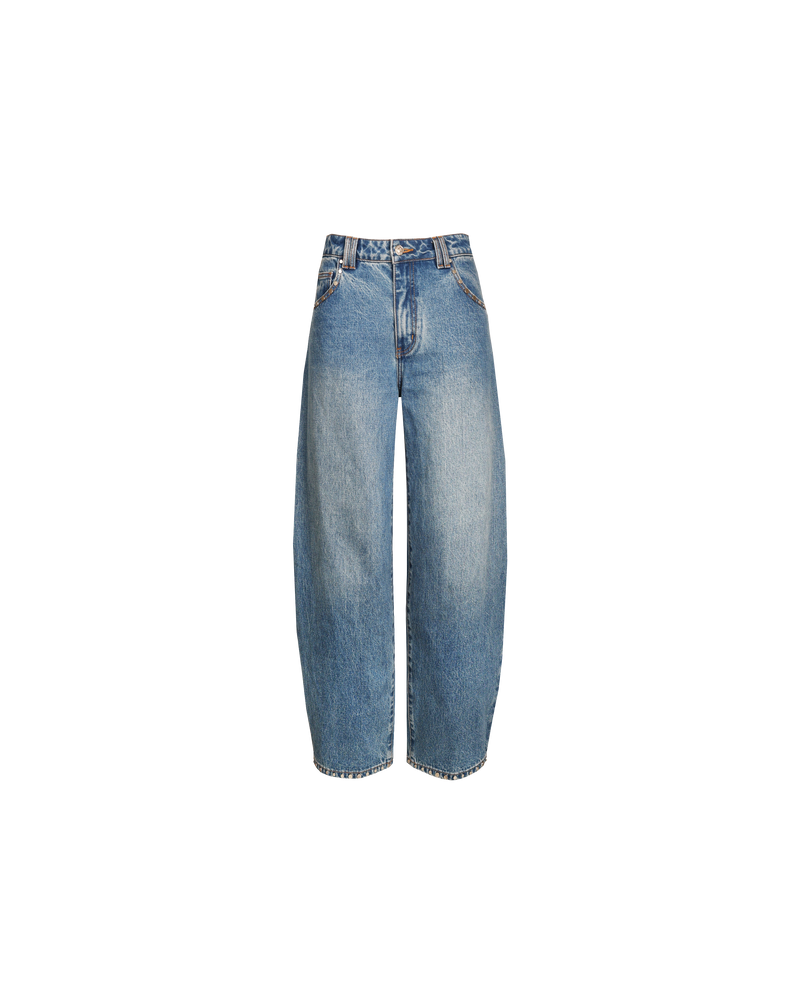 ICON STUDDED JEAN PETITE MIDTOWN BLUE | Our Rubette favourite Icon Studded Jean now in a petite length. Barrel-leg jean designed in our signature midtown blue wash denim with studded seams. Sits mid to high-waisted with classic 5 pocket and waistband detailing.