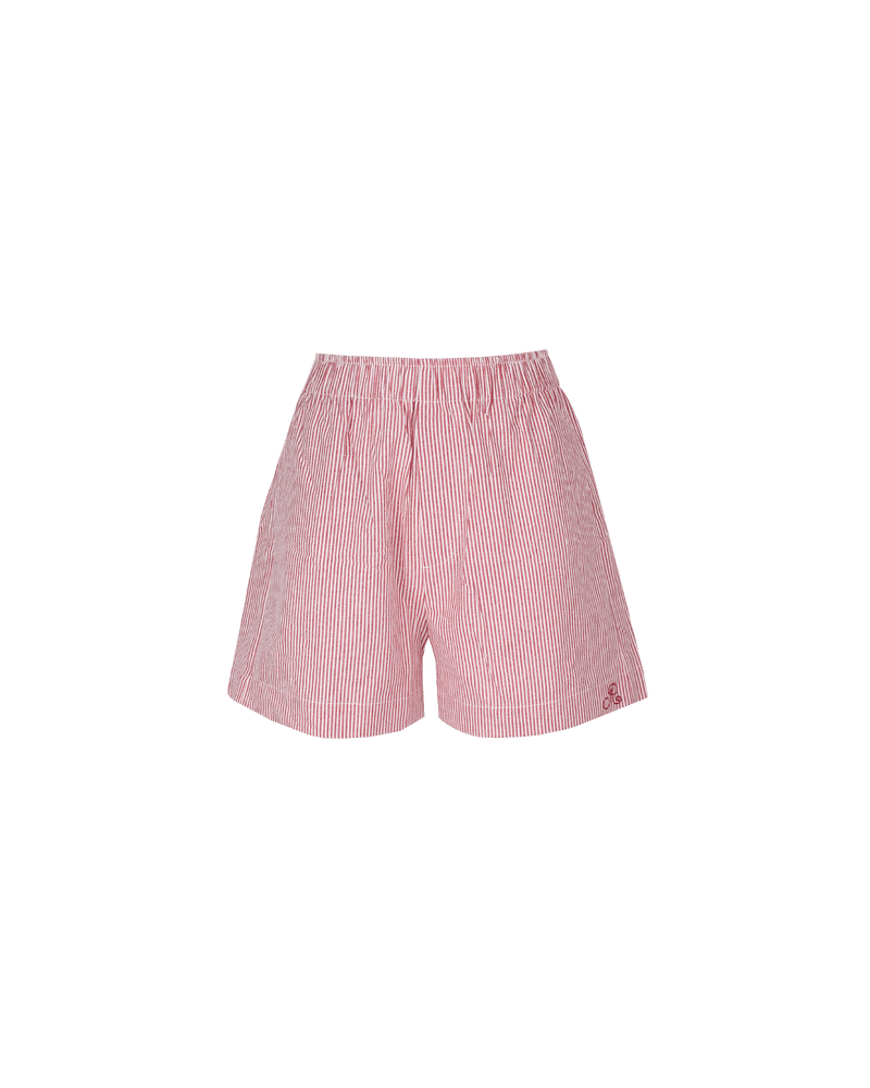 IDA SHORT CHERRY STRIPE | Boxer style short designed in a mid-weight cherry striped cotton. These shorts are relaxed and easy to wear and perfectly pair with our Ida Shirt.