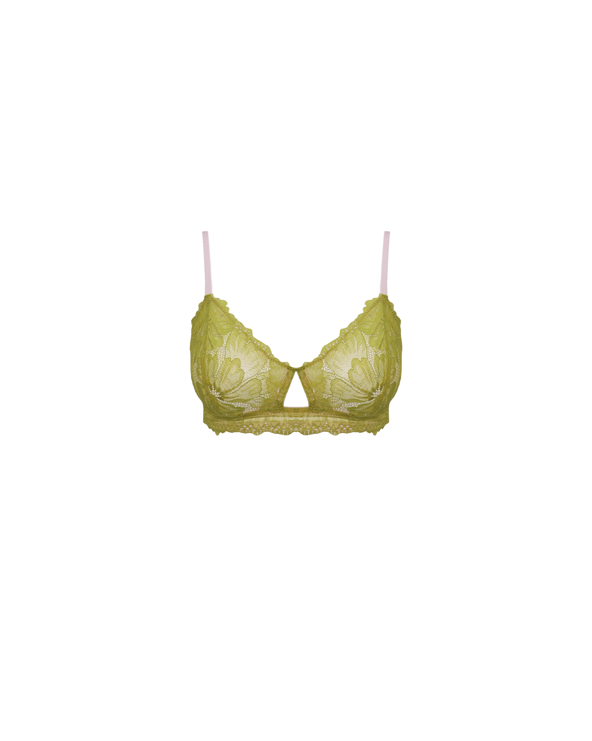 ISABELLA MID SUPPORT LACE BRA CHARTREUSE | The Isabella wireless lace bra features a double band, cut out detail, and is crafted from soft, breathable lace. Designed to offer a medium level of support, ideal for everyday and occasional wear. It has a double row of elastic...