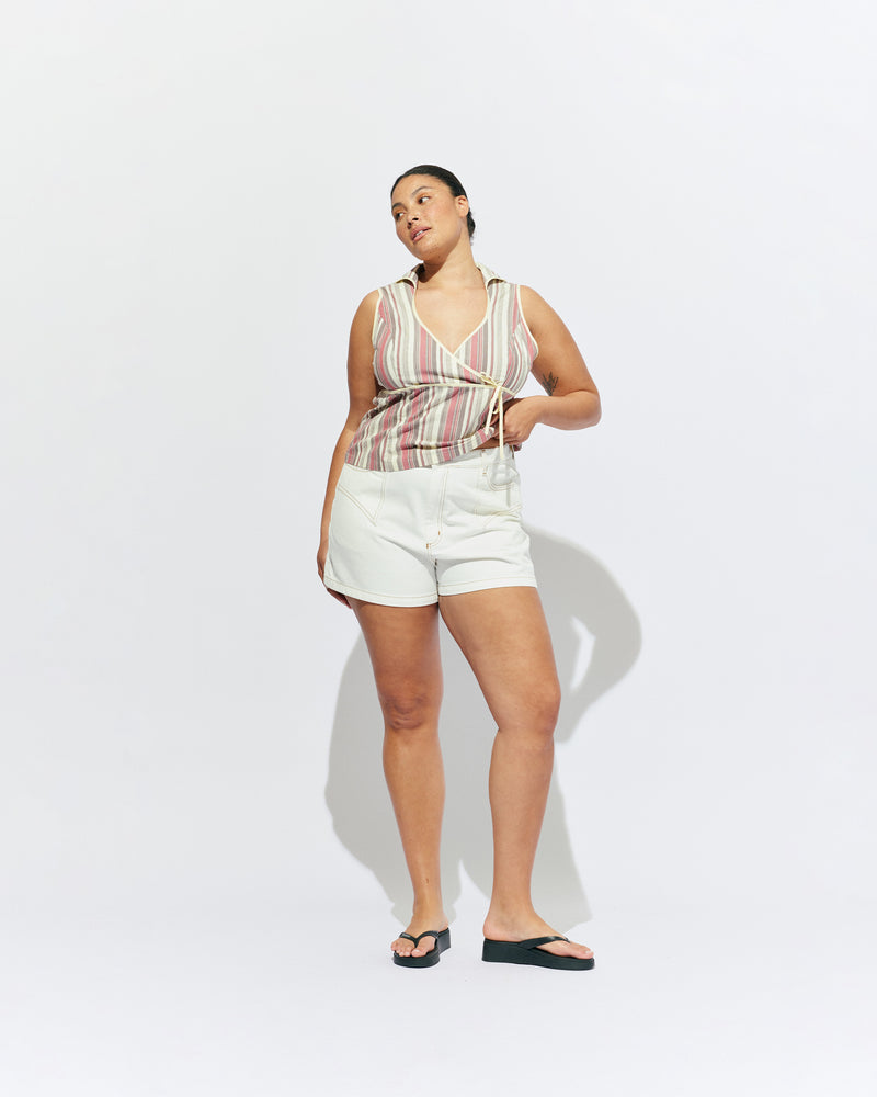 CLOVER DENIM SHORT WHITE | Our classic high waisted denim short in white, made in a soft washed denim, ready for easy strides and warm weather. It isn't a Rubette summer without the Clover Short. 