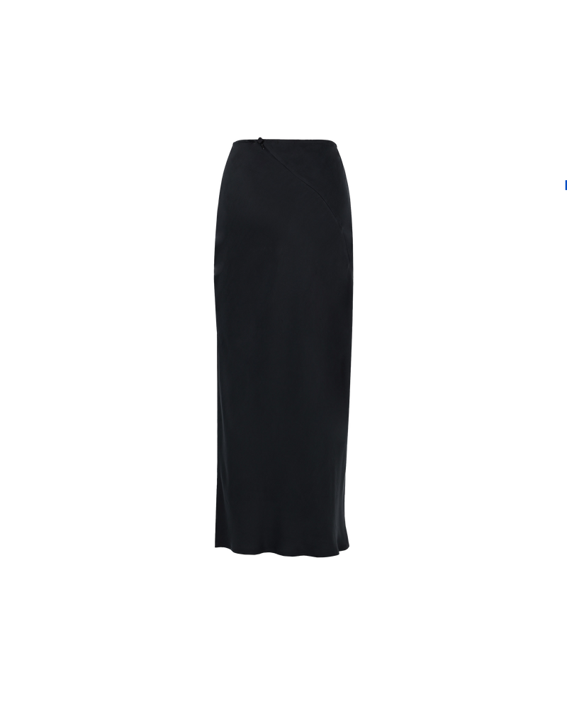 JOHARI SKIRT BLACK | The Johari Skirt is a bias cut full length skirt. It features a side slit and high waistline. This skirt has a straight silhouette as opposed to a full skirt.