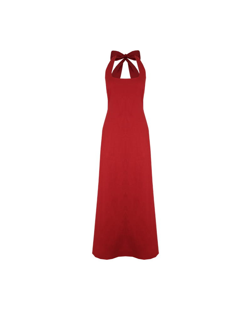 JULES HALTER MAXI DRESS SANGRIA | Halter maxi dress designed in a light-weight cotton. Features a scooped neckline that turns to reveal a cut-out back, that then falls to an A-line skirt. Simple yet chic.