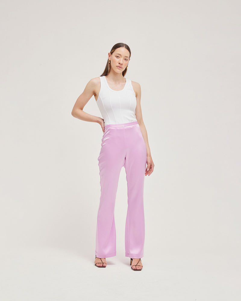 POPPY PANT JEM | Highwaisted pant that sits snug at the waist, hip and thigh and falls to a subtle flare designed in a sheeny jem coloured satin. These pants are timeless and tailored...