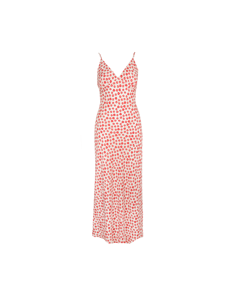 KAARINA SILK SLIP RED DAISY | Silk maxi slip dress designed in our RUBY red daisy print. This dress features gathered detailing at the bust and is cut on the bias, which means it falls beautifully...