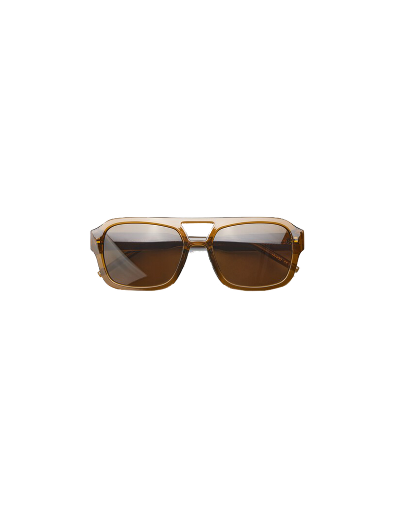  KAYA SUNGLASS SMOKE | 70's inspired aviator sunglass with brown frames and transparent brown lenses.