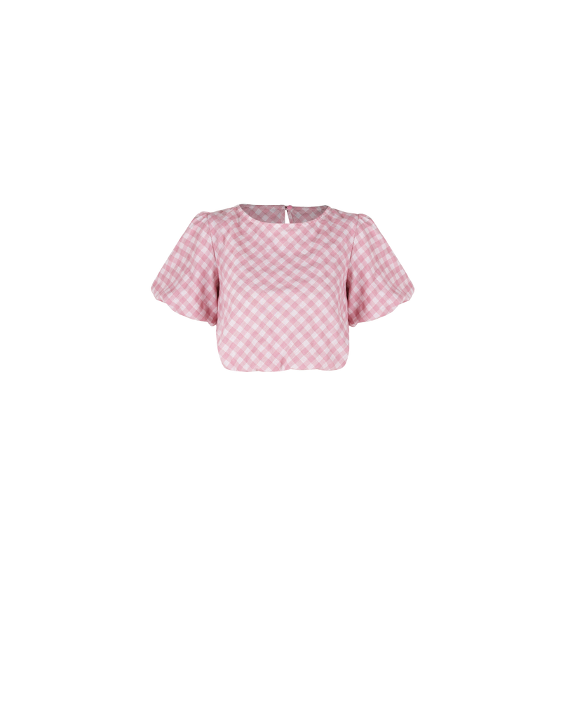 KENDALL GINGHAM BLOUSE PINK GINGHAM | Cropped top with puff sleeves and keyhole opening at the back secured by a button, in a pink gingham. A new addition to the Rubette favourite Kendall story, the short...