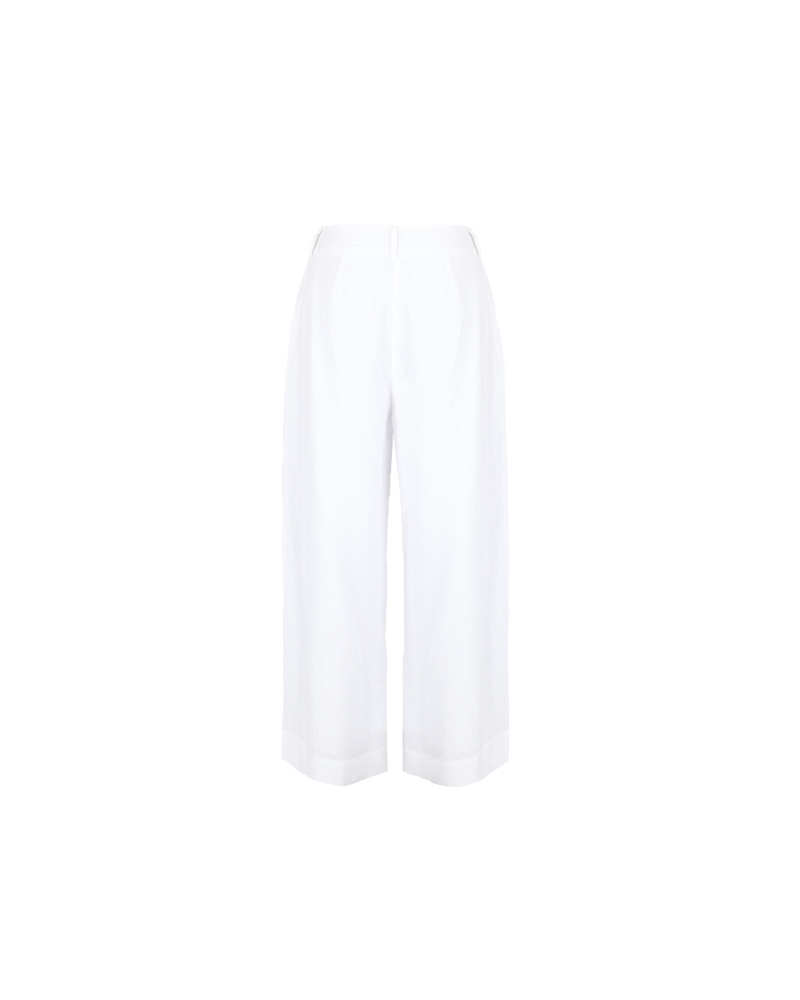 KOS LINEN PANT WHITE | Wide leg linen pant with a slightly cropped length. These pants are designed to sit mid-waist for a relaxed look.