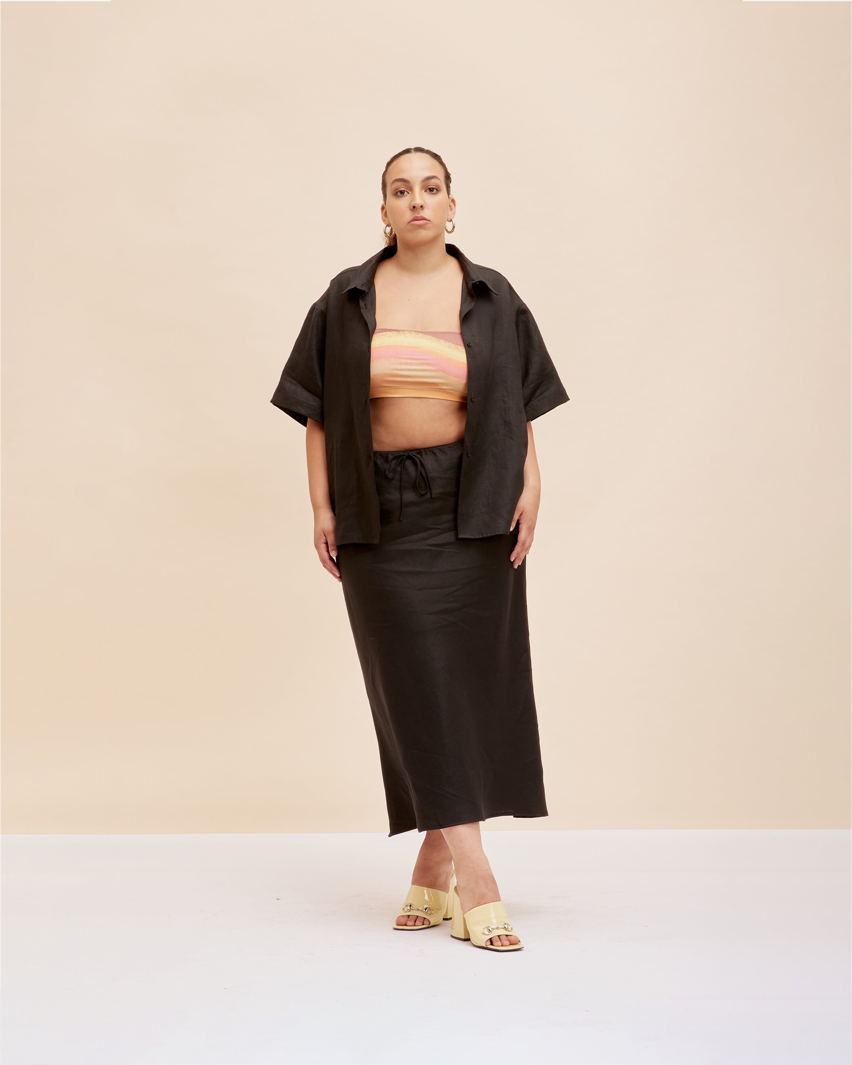 Plus size black linen skirt sale