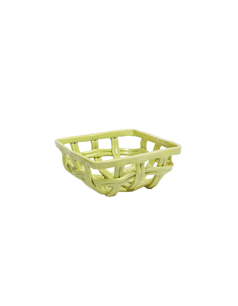  CERAMIC BASKET GREEN | Stonewear fruit basket in a citrus shade. Each basket has irregular braids to create a unique look.
