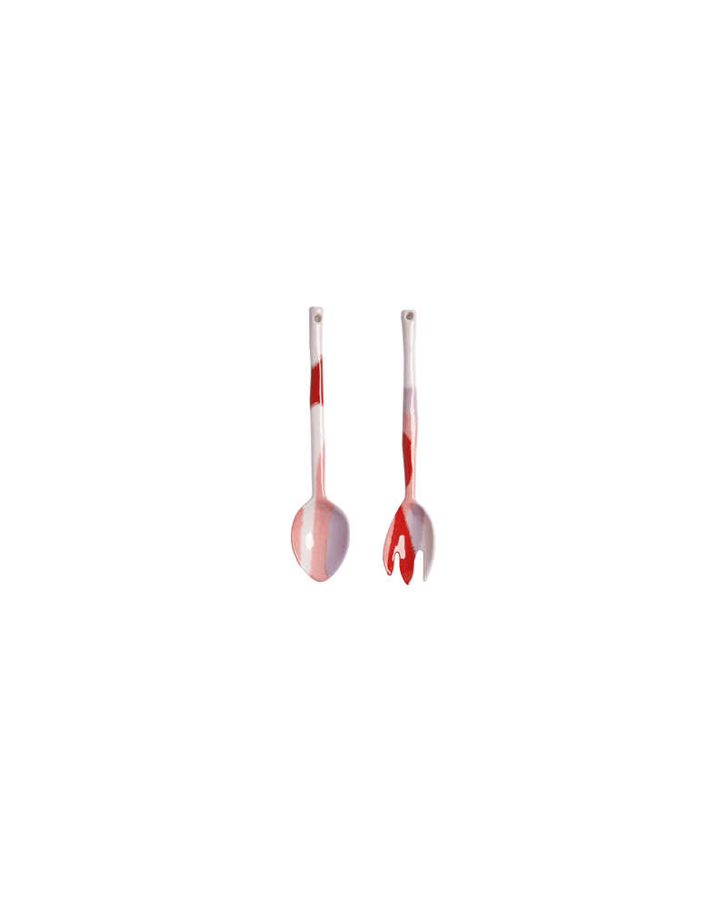 WASCO SALAD SERVER SET PINK | Bring colour to your table setting with these porcelain salad servers designed in a pink and white abstract print.