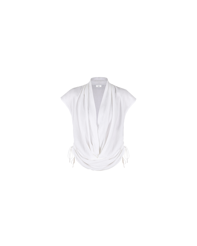  LAFAYETTE CAP SLEEVE BLOUSE WHITE | Cap sleeve blouse with tucks at the shoulders and front waist to create fullness. This piece has a high back neck and ties on either side that can be pushed...