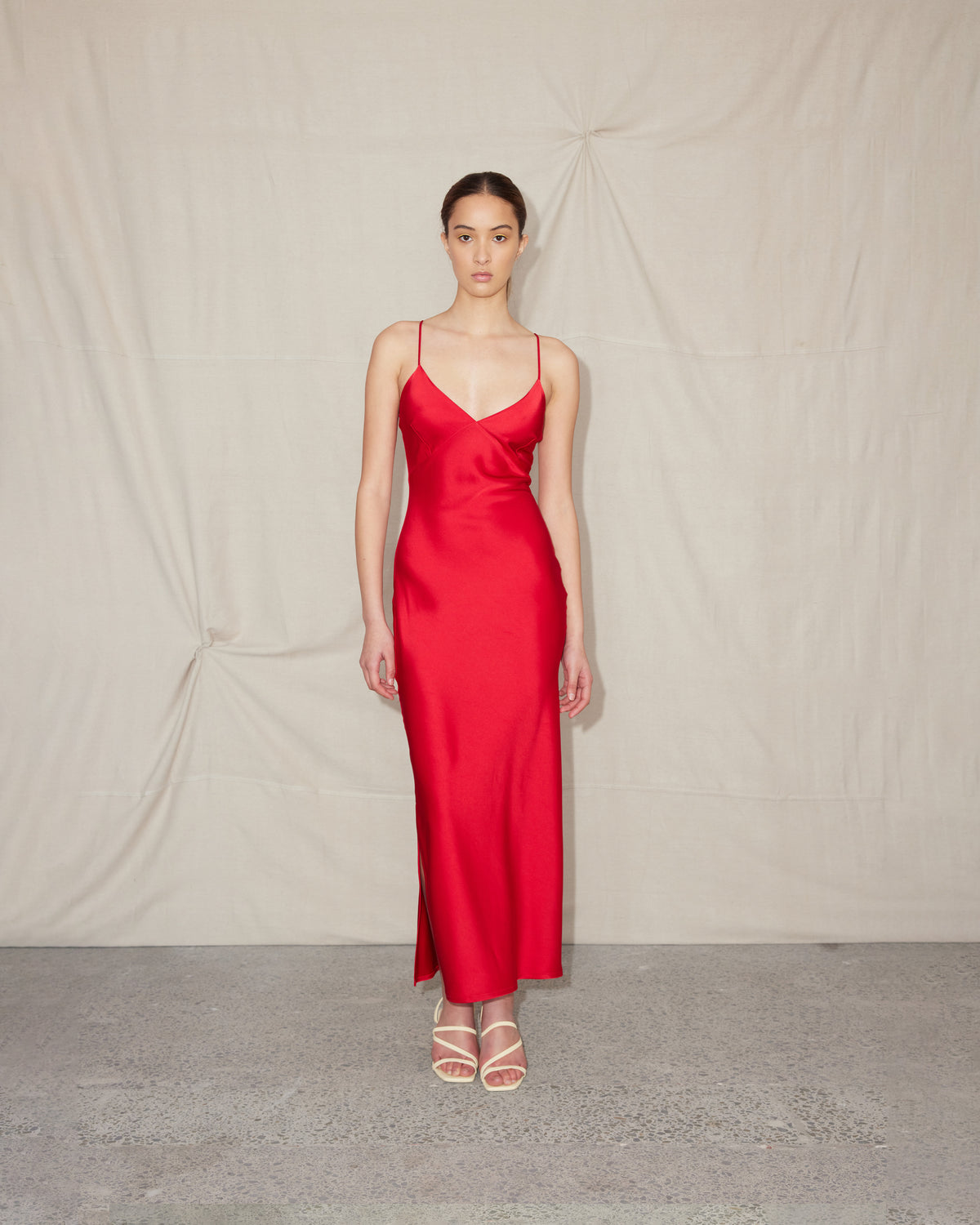 red slip dresses WEIRDLY SLIP LIPPY RED