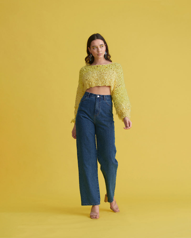 LIAM X GEO KNITS SLOW SWEATER LEMON | Chunky cropped sweater in lemon, knitted from liam collection everything fabric off cuts.