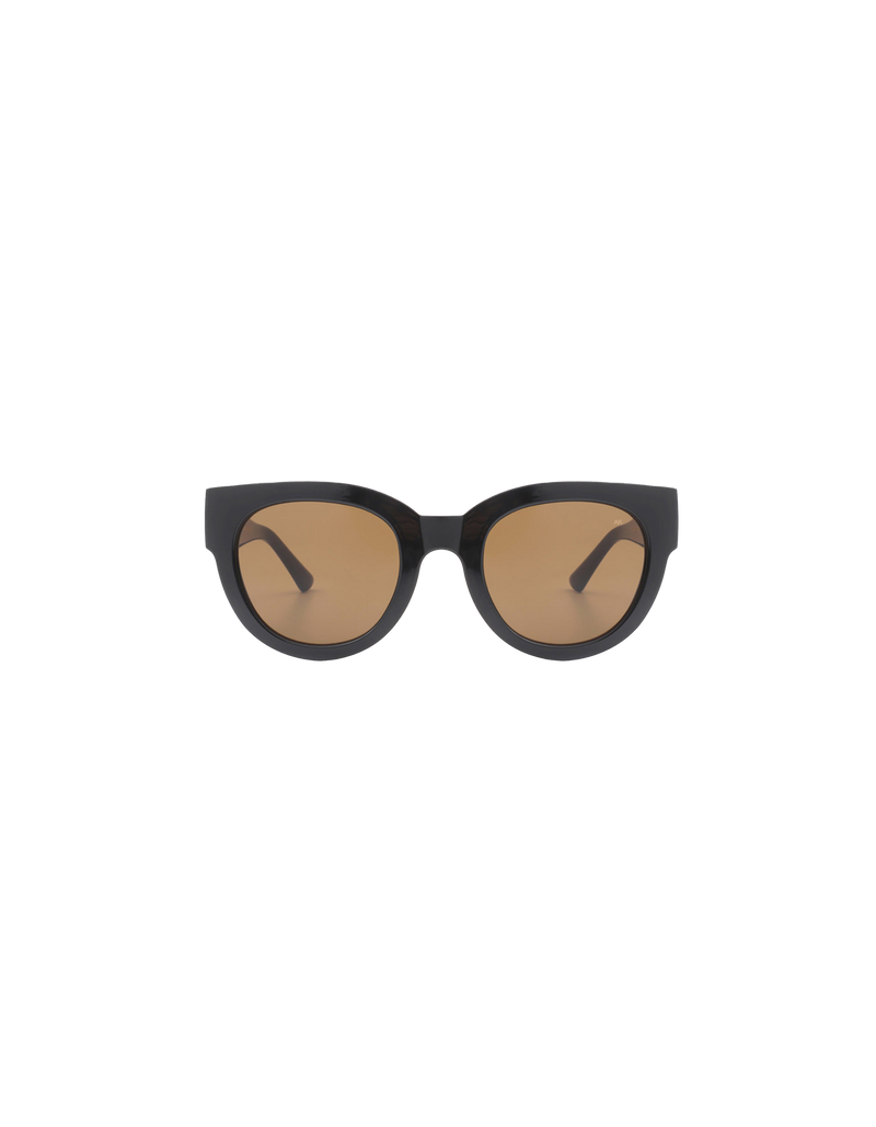 LILLY SUNGLASS BLACK | Oversized round sunglass with a bold frame and sharp edges.