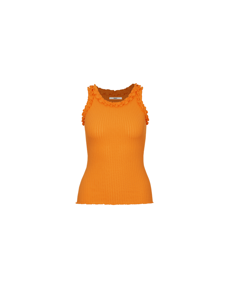 LOLLO TANK SUNSHINE | Ribbed knit singlet with a feature 'lettuce' edging around the neckline and arm holes. The perfect elevated basic for layering or worn on its own.