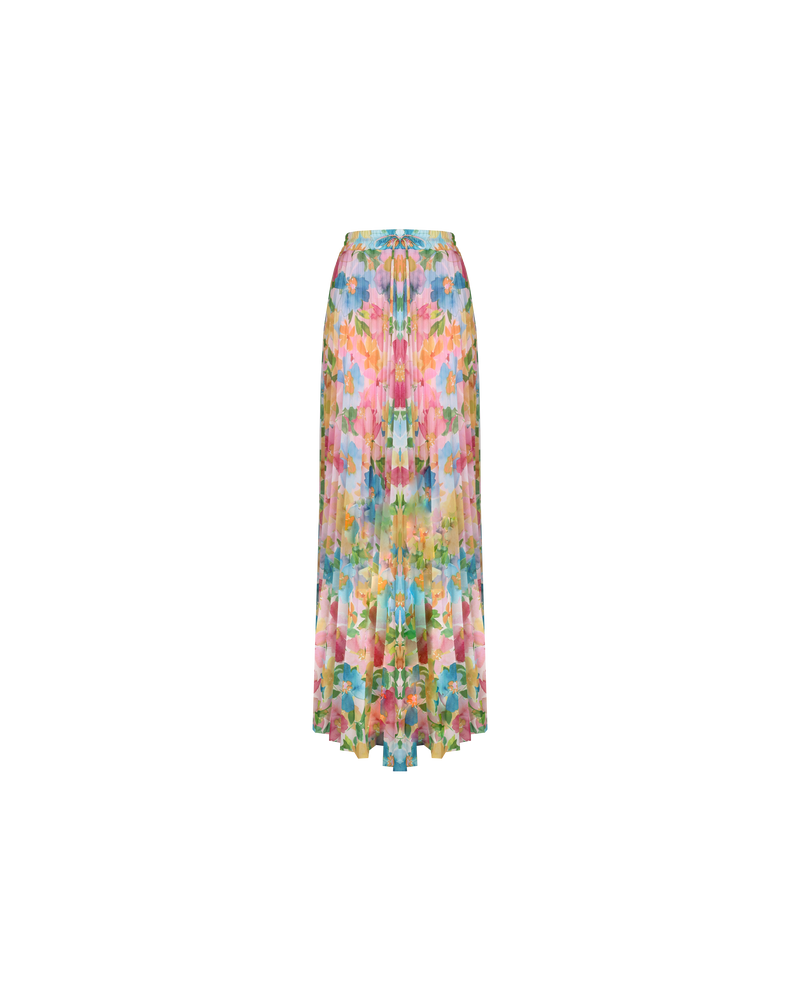 EMELIE PLEAT SKIRT LOLLY FLORAL | Double-lined pleated skirt with an elastic waistband. Sure to make a subtle statement, the pleats of this piece create movement with every stride as though you are walking on air.