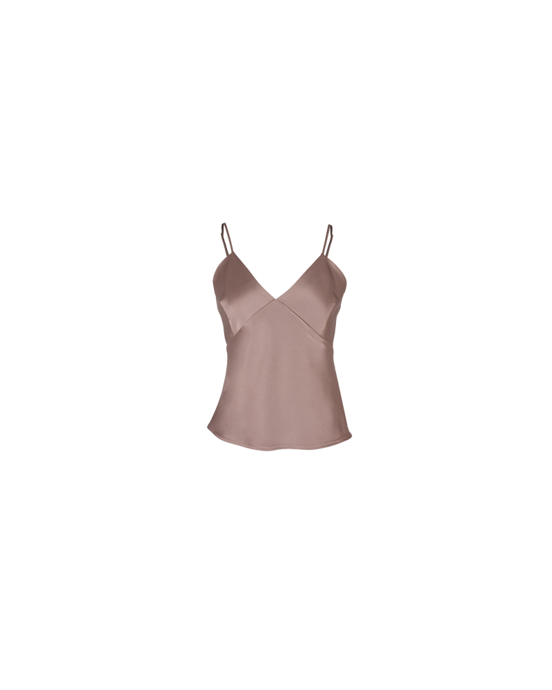 WEIRDER CAMISOLE TIRAMISU | The Weirder Camisole is a bias-cut camisole with adjustable shoestring straps. It features a V-neckline and has a soft silky texture with slight stretch.