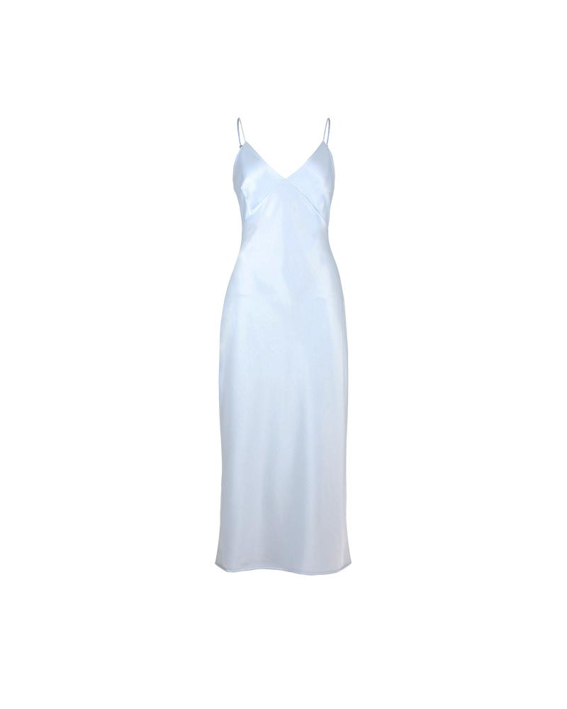 WEIRDER SLIP ICY BLUE | Bias-cut slip dress with adjustable shoestring straps. It features a V-neckline and a short split on the right side. This dress is cut on the bias to create a flattering...