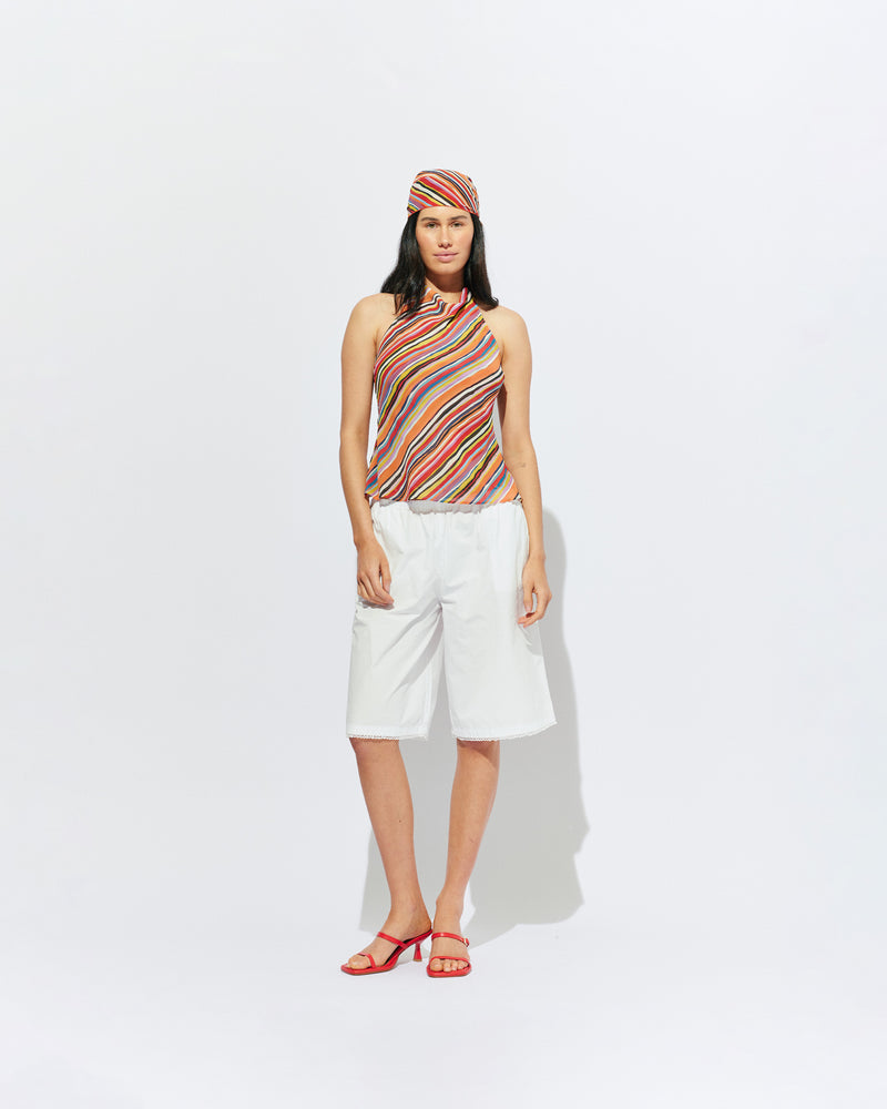 MADRID HALTER TOP LIQUORICE STRIPE | Backless halter top designed in our vibrant liquorice stripe. The ultimate statement piece to wear with your favourite summer shorts or denim. Pair it with the Lydia Head Scarf for the perfect festival look.