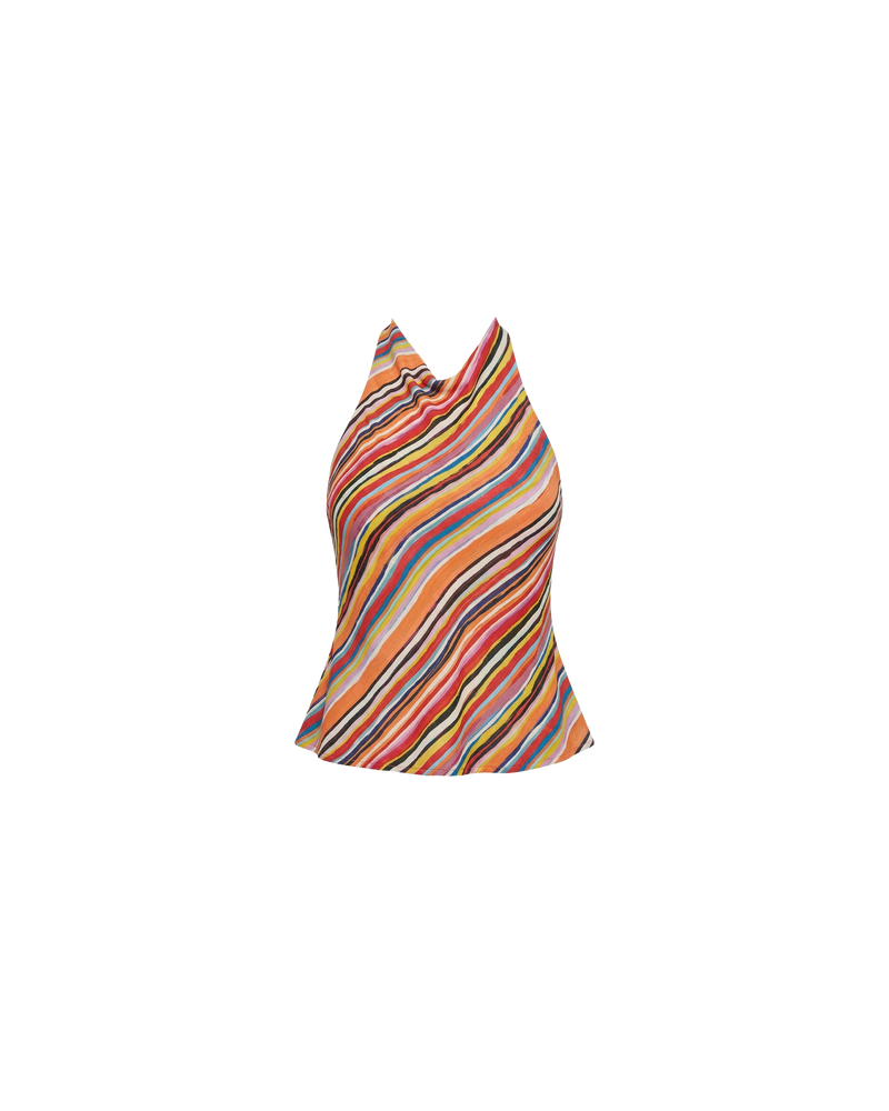 MADRID HALTER TOP LIQUORICE STRIPE | Backless halter top designed in our vibrant liquorice stripe. The ultimate statement piece to wear with your favourite summer shorts or denim. Pair it with the Lydia Head Scarf for the perfect festival look.