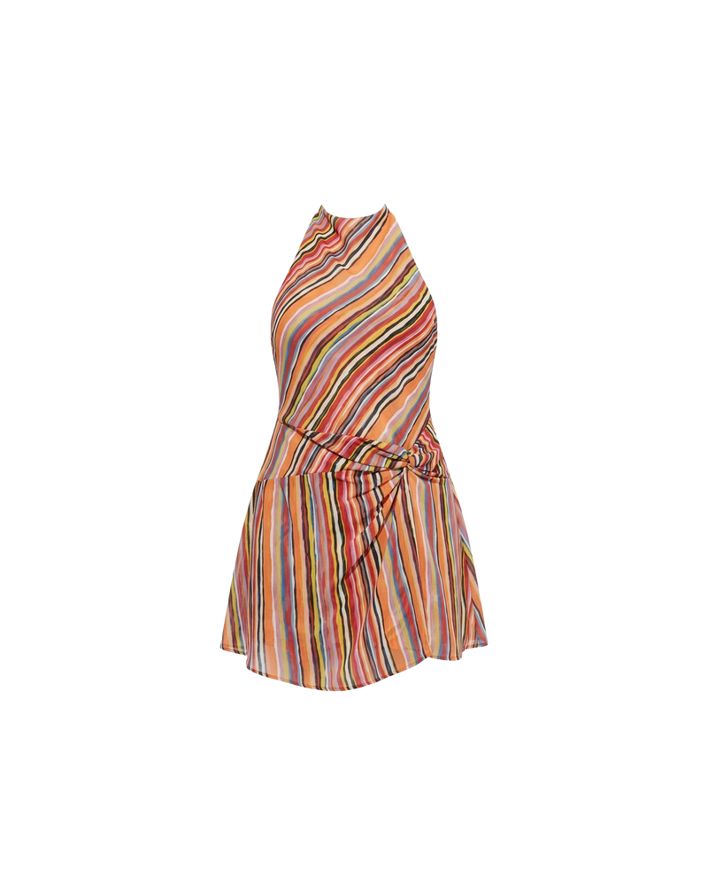 MADRID MINI DRESS LIQUORICE STRIPE | The newest addition to our Madrid story, this mini halter dress is designed in a vibrant liquorice stripe. Featuring a waist tie gather and open back, this is the ultimate statement dress. 