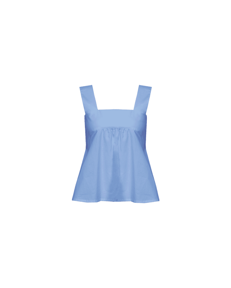 MARGIE TIE-BACK TOP CORNFLOWER | Cotton sleeveless top with a square band at the bust. Features a bow tie detail at the back and a cut-out, the cutest summer top worn with your favourite denim....