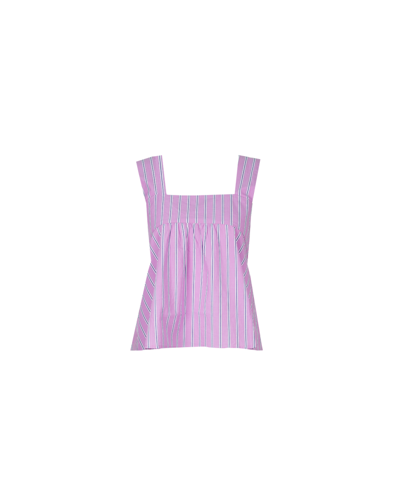 MARGIE TIE-BACK TOP PINK STRIPE | Cotton sleeveless top with a square band at the bust. Features a bow tie detail at the back and a cut out, the cutest summer top worn with your favourite...