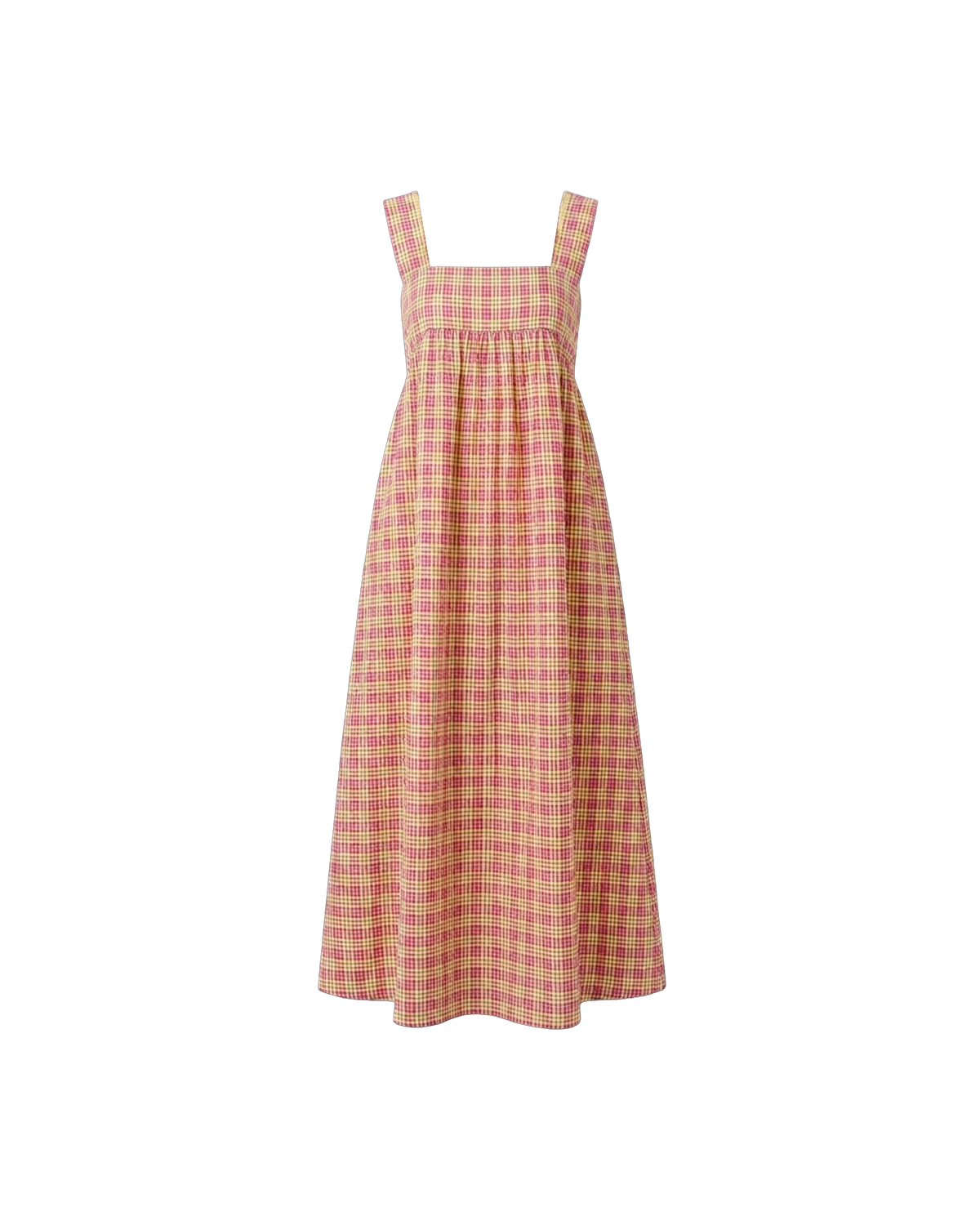 MARGIE TIE-BACK MAXI DRESS PINK YELLOW TARTAN | Versatile maxi dress with a square bust band, pockets and a feature back tie, designed in our organic cotton pink yellow tartan. With a flowy silhouette through the body, this dress will keep you cute and cool in the warmer...