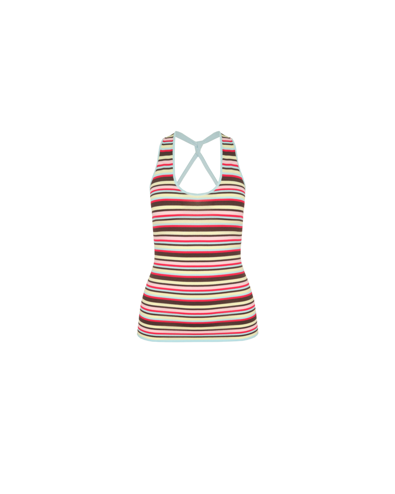 MARLA HALTER TOP CANDY STRIPE | Halter tank top crafted in a candy striped mid-weight knit. A simple summer staple that will add some colour and fun to your wardrobe. Make it a set by pairing...