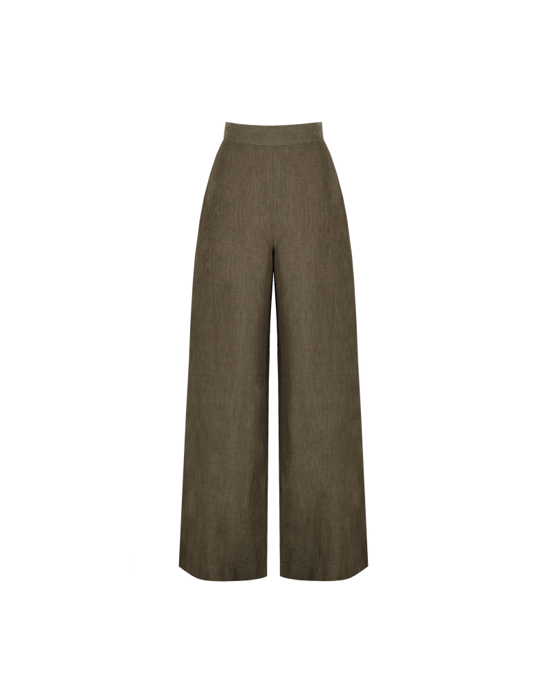 MARLEY LINEN PANT KHAKI | Highwaisted, wide leg linen pants that sit above the belly button, these are sure to be on high rotation in your trans-seasonal wardrobe. Sitting flat at the waistband, they flare...