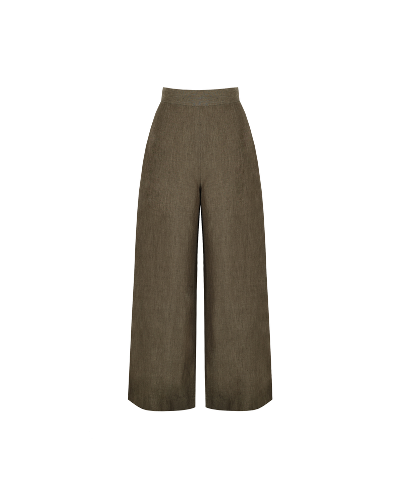 MARLEY LINEN PANT PETITE KHAKI | Highwaisted, wide leg linen pants that sit above the belly button, these are sure to be on high rotation in your trans-seasonal wardrobe. Sitting flat at the waistband, they flare...