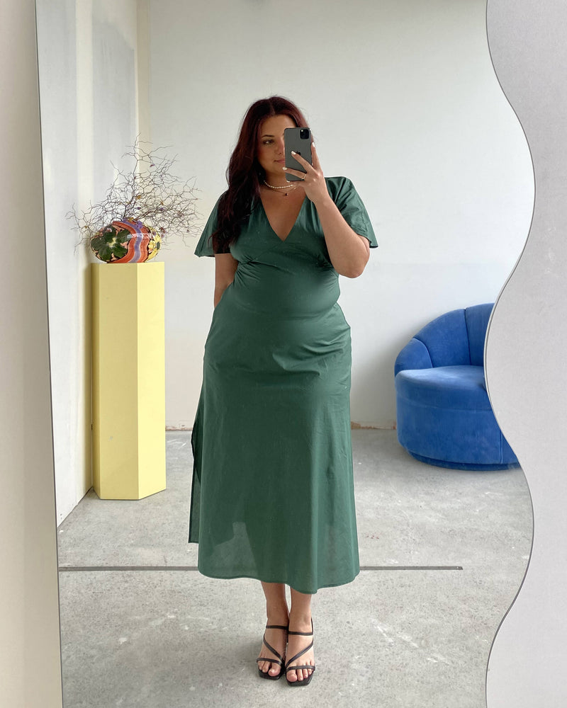 RSR SAMPLE 3171 MATEA MIDI DRESS | RUBY Sample Matea Midi Dress in pine. Size 16. One available. Isla usually wears a size 16.