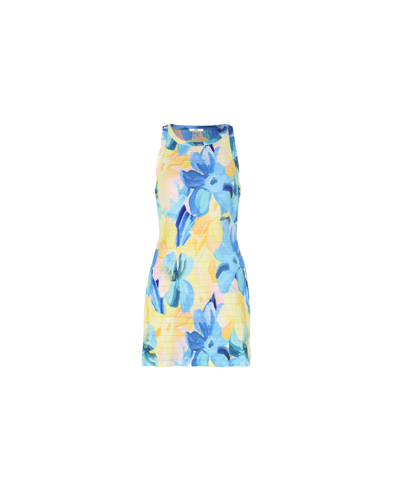 MIAMI CRINKLE MINIDRESS BUTTERCUP | Tank style minidress designed in vibrant crinkle buttercup floral fabric. This dress is slightly A-line in shape, creating a soft floaty look which compliments the floral print.