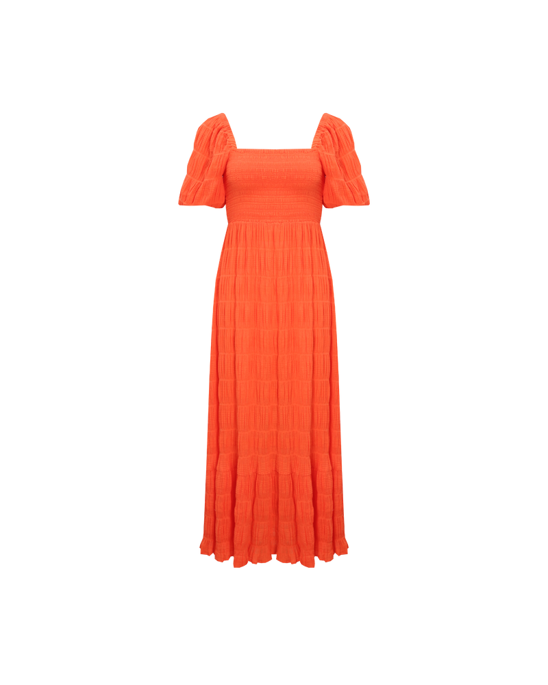 MIRELLA BABYDOLL DRESS APEROL | Short sleeve midi dress designed in the signature Mirella fabric, a delicate embroidered cotton. Features a babydoll-style bodice that falls to a floaty A-line skirt. Wear this dress on or...